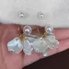 Brincos florais com franjas e pérolas estilo francês para mulheres, brincos estilo férias de verão, acessórios de orelha versáteis e elegantes, clipes de orelha