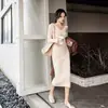 Vestido de punto elegante de longitud media, corte ajustado, para otoño e invierno, para mujer, con abrigo y suéter, adecuado como capa interior, vestido de punto hasta la rodilla