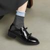 Zapatos de piel de vacuno con doble lazo muy artísticos y dulces primavera 2025 tacón medio grueso punta redonda cuero boca profunda zapatos de una sola capa para mujer
