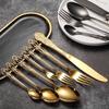 Cuchillo, tenedor y cuchara de acero inoxidable Royal Court, vajilla de siete piezas, cuchara mezcladora con relieve hueco transfronterizo, juego de cuchillo y tenedor para carne europeo