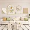 Sala de Estar Nórdica Sofá Parede de Fundo Decoração Pintura Estilo Creme Fresco Pendurado Quadro Floral Pastoral Pendurado na Parede Combinação Mural
