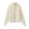 Fabricante de ropa para mujer transfronterizo al por mayor 2026 nuevo estilo europeo y americano de punto cárdigan de un solo botón de cuello alto con manga murciélago plana