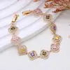 Pulsera de Zirconia Colorida de Moda Europea Americana Cross Más Vendida para Mujer, Lujo Ligero, Diseño de Flor, Cobre Puro, No se Desvanece, Joyería de Mano