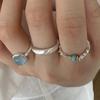 Anel Azul Gelo Zircônia Doce e Fresco para Mulheres, Elegante Anel Aberto Oval de Pedra da Lua, Estilo para o Dia a Dia, Anel para Dedo Indicador Estilo Ins