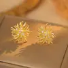 Aretes de Diente de León Dorado, Lujo Ligero y Sensación de Alta Gama, Aretes Estilo Retro Otoño e Invierno, Regalo de Aretes de Fuegos Artificiales