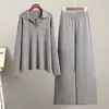 Conjunto de malha transfronteiriço Europeu e Americano Outono e Inverno Conjunto de suéter Gola polo Suéter de malha Calça de perna larga Conjunto de duas peças