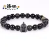 Superventas Amazon Europeo y Americano Transfronterizo Ágata Negra Casco Espaciador Metálico Joyería de Gama Alta de Moda Pulsera Al por Mayor