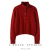 Cardigan de Tricô de Caxemira Espessado de Três Fios Novo Outono e Inverno Feminino com Caimento Solto Emagrecedor Jaqueta Gola Alta Meia Botão Top de Botão Único