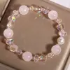 Pulseira de Quartzo Rosa Natural com Contas para Mulheres, Nicho de Luxo Leve, Temperamento Exquisito, Pulseira de Quartzo Rosa Versátil, Presente para Melhores Amigas