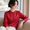 Nueva Camisa de Satén de Acetato 2026 para Mujer, Nuevo Estilo Chino de Jacquard de Punto de Moda para Verano, Camisa Base de Manga Larga con Cuello Redondo