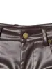 Comércio Exterior Transfronteiriço Estilo Europeu e Americano Roupas Femininas Inverno 2025 Calças Casuais de Couro Sintético PU com Bolsos Decorados Versão Balão Calças Versáteis