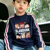 Camiseta de manga larga con tres rayas para niños, modelo nuevo elegante y moderno para niños, algodón puro, camiseta base de corte holgado para primavera y otoño
