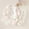 Conjunto de ropa interior sin costuras para bebé para otoño e invierno, tops y pantalones térmicos para bebé, pijamas de algodón puro de cintura alta protectores de barriga para niños y niñas, ropa para el hogar