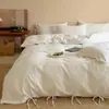Juego de funda de edredón, sábana y sábana bajera de algodón de fibra larga de Xinjiang, teñido en hilo, jacquard, con amarres, grado A para maternidad e infancia, estilo hotel