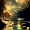 Pintura de Diamantes 5D Más Vendida Transfronteriza Llena de Diamantes, Escena Nocturna de Cascada en Bosque Soñador, Pintura Decorativa para Sala de Estar, Pintura de Diamantes Hecha a Mano DIY
