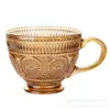 Taza de avena repujada vintage taza de jugo taza de desayuno girasol gran capacidad sin plomo taza de leche agua vidrio con asa