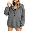 Otoño/Invierno 2026 Estilo Europeo y Americano Transfronterizo Nuevo Holgado de Corte Medio Manga Larga Bolsillo Cuello Abotonado Casual Sudadera con Capucha para Mujer