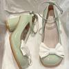 Zapatos Mary Jane Versátiles con Lazo de Moda 2025 Primavera y Verano Nuevos Tacones Altos Sandalias de Punta Cerrada con Tacón Grueso para Mujer