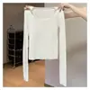 Camada interna elegante e sofisticada de gola quadrada e corte justo, suéter de tricô afunilado para outono e inverno para mulheres, blusa de manga longa