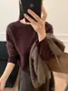 Gang Mi Apparel / Estilo Coreano Sencillo Sin Costuras Integrado Temperamento Cuello Redondo Cepillado Cálido Suéter 88% Lana