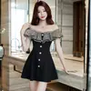 Vestido de Malla con Volantes de un Hombro con Efecto Ceñido a la Cintura para un Aspecto Adelgazante, Adecuado para Fiestas de Cumpleaños, Reuniones de Cena, Citas, Anfitrionas y Damas de Honor