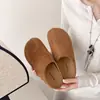 Mocasines bajos cerrados de ante con punta dividida, únicos y modernos, para mujer, sandalias casuales slip-on cómodas y versátiles