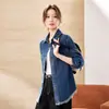 Fotos reais: Jaqueta jeans retrô para mulheres, novo estilo primavera/outono, solta e casual, perfeita para sobreposição, na cor azul