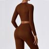 Traje de Ropa de Yoga Tejido de Punto sin Costuras Europeo y Americano Transfronterizo de Hilo Acanalado de Manga Larga y Chaleco Pantalones Ropa Deportiva para Fitness Yoga para Mujer