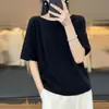 Lana Peinada Cuello Redondo Delgado Color Sólido Jersey Jacquard Suelto Casual Commuter Primavera y Verano Nuevo Tejido de Media Manga para Mujer