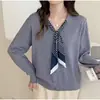 Traje de outono precoce estilo coreano: cardigã de tricô feminino com gola fluida, novo design 2026, roupas femininas únicas e chiques