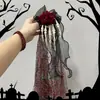 Acessório de cabeça de Halloween rosa caveira grampo de cabelo de tule para mulheres presilha lateral para cabelo acessório de festa cosplay decoração de mão de caveira