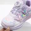 Zapatos deportivos infantiles hechos a máquina con cara de cuero, tallas 26-31, zapatillas de niña con dibujos animados y luces, al por mayor 6718