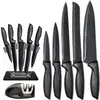 Venta al por mayor del fabricante Yangjiang Acero inoxidable Mango de PP Hogar Juego de cuchillos de cocina Hoja negra Combinación de regalo Juego de cuchillos