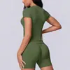 Conjunto de yoga de dos piezas, de punto sin costuras, color liso, transpirable y de manga larga, para deportes, running y fitness, de origen europeo y americano