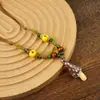Collar Largo de Cuerda Trenzada con Cuentas de Cerámica Bohemia Coloridas y Estrella de Mar para Mujer, Estilo Étnico Retro