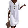 Vestido de Algodón y Lino con Cuello en V, Botones Grandes y Mangas con Volantes para Mujer, Nuevo Diseño Primavera/Verano Transfronterizo Europeo y Americano de Amazon 2026