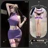 Lingerie Sexy da Moda Roxo Atraente Conjunto de Duas Peças de Tricô Sem Costas Hot Girl Sem Mangas Puro Desejo Bodycon Qqny