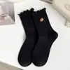 Meias até a Panturrilha para Mulheres, Outono e Inverno, Algodão Puro, Bordado Fofo de Morango, Meias Brancas Largas, Meias Longas Sem Costura de Renda Estilo Ins