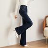 Pantalones Acampanados Bordados de Invierno de Cintura Alta, Jeans Acampanados de Terciopelo Grueso Estilo Coreano para Mujer, Estilo Largo Realzador de Glúteos 8051
