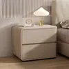 Mesa de cabeceira estilo creme, pequena, luxuosa, de couro, madeira maciça, alta qualidade, instalação sem sensor, armário de cabeceira, armário de armazenamento minimalista