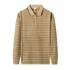 Camisa Polo de Manga Larga para Hombre, Estilo Nuevo de Primavera y Otoño, Corte Holgado, con Cremallera y Rayas, Top Sencillo para Hombres Jóvenes y de Mediana Edad