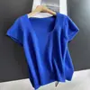 2026 Lana Elegante Retro Universitario Cuello Cuadrado Suéter de Punto Grueso Manga Corta Top para Mujer Venta al por Mayor H18FS705