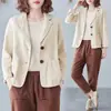 Chaqueta de Algodón y Lino Traje Pequeño Nuevo Estilo Primavera/Otoño 2026 Manga Larga Versátil Literaria Holgada Ropa de Protección Solar Casual Temperamento para Mujer