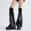 Mangas para Calcetines de Bolsillo con un Diseño Único de Retazos Elásticos Acanalados de Imitación de Cuero, Calentadores de Piernas Funcionales Tridimensionales Negros hasta la Rodilla, Estilo Nuevo Ins
