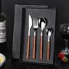 Cubiertos de Acero Inoxidable Portugués con Mango de Madera Estilo Ins, Juego de 4/5 Piezas, Cuchillo Pequeño de Cintura, Tenedor y Cuchara, Pulido Espejo para Postre