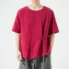 Camiseta de Algodão Primavera/Verão 2025 Masculina Estilo Chinês Dinastia Han Pulôver Tecido Retrô de Cânhamo Camiseta de Manga Curta com Botão Top Estilo Tang Masculino