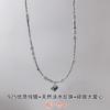 Collar de Plata Esterlina S925 Corazón Grande Perla Natural Plata Triturada Bambú para Mujer, Lujo Ligero Nicho Estilo Francés Cadena Clavícula de Alta Gama