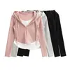 Chica Sexy Ajuste Delgado Cremallera Invisible Chaqueta Corta para Mujer Elástica Aspecto Adelgazante Falso Dos Piezas Cepillado Manga Larga Top Camiseta Base
