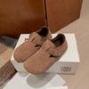 Sapatos de Leite Mao Mao Couro Genuíno Sapatos Birken Femininos Outono e Inverno 2024 Sapatos Doug Cabeça Grande Feios Fofos Sapatos Birken Femininos Forrados com Lã