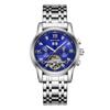 Sanda sanda 7005 reloj mecánico automático para hombre con correa de acero, calendario, fondo transparente calado, reloj mecánico creativo de moda